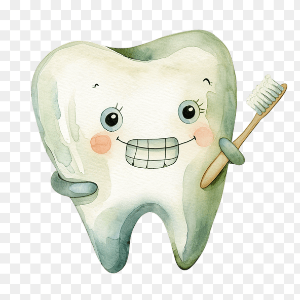 Cute Watercolor Tooth With Toothbrush Clipart
