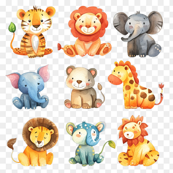 watercolor zoo animals clipart