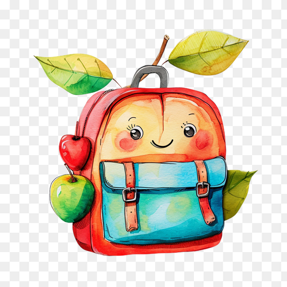 Cute Apple School Backpack Clipart