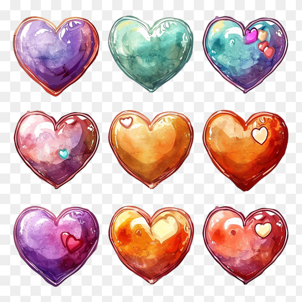 Transparent watercolor hearts clipart