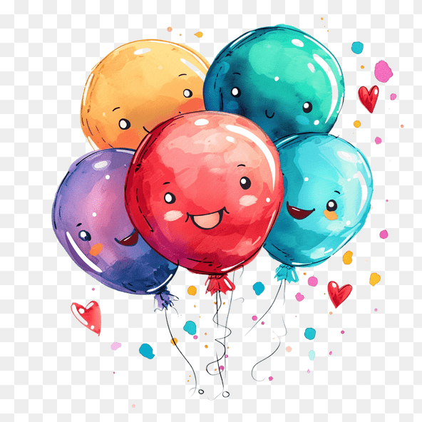 cute kawaii watercolor cartoon balloons clipart