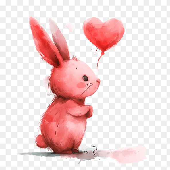 Cute Pink Bunny With Heart Balloon Clipart