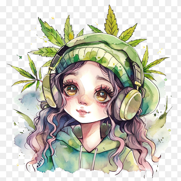 Weed Girl Headphones Clipart