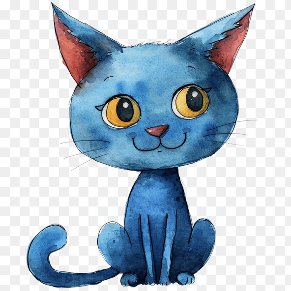 Cute Blue Watercolor Cat Clipart