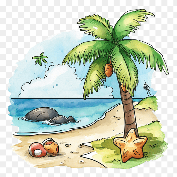 Beach Watercolor Clipart Illustration