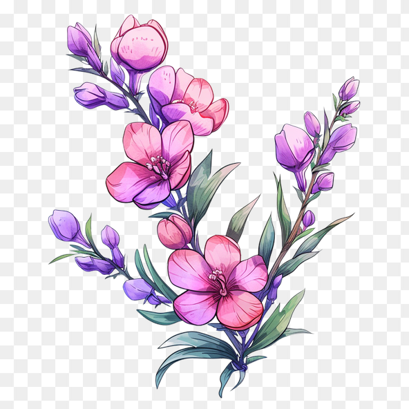 Pink and purple watercolor flower clipart