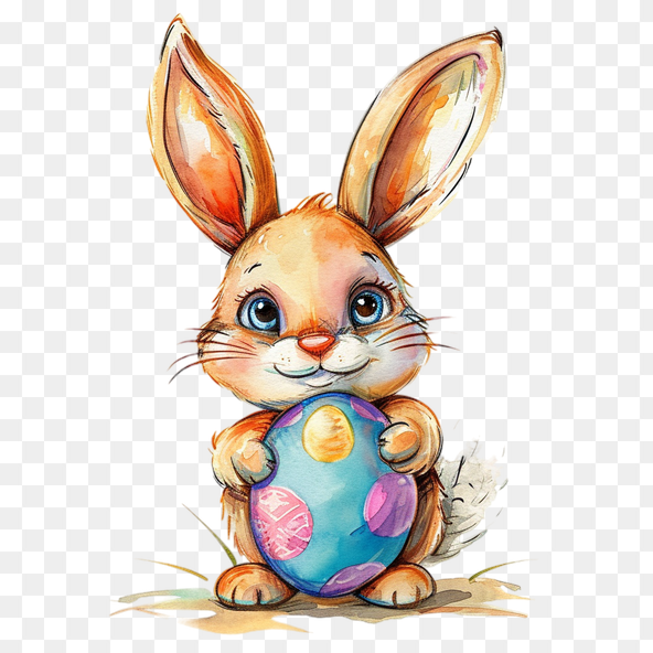 happy bunny holding an easter egg clipart
