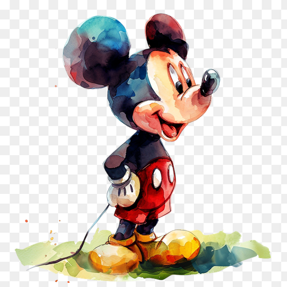 Watercolor Mickey Mouse Cartoon Illustration Clipart