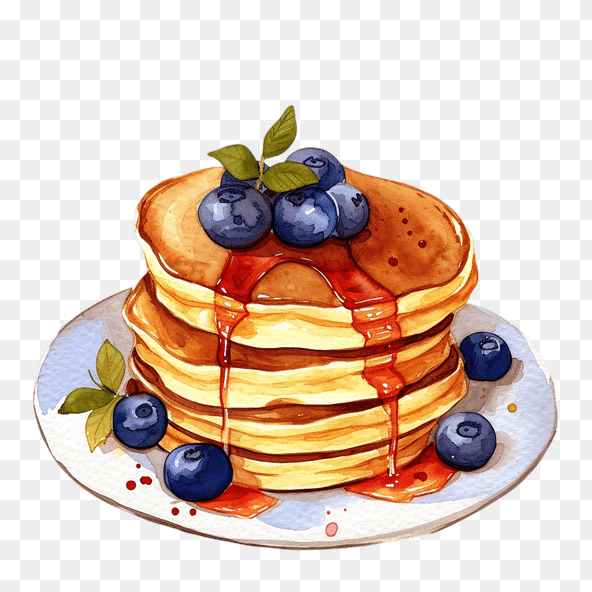 Blueberry Pancakes Watercolor Clipart