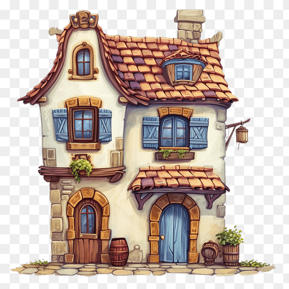 Small house with blue shutters