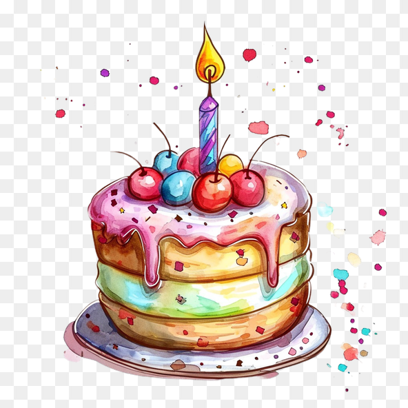 Watercolor Birthday Cake Clipart