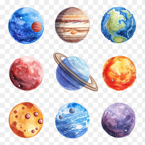 Watercolor Planets Clipart Set