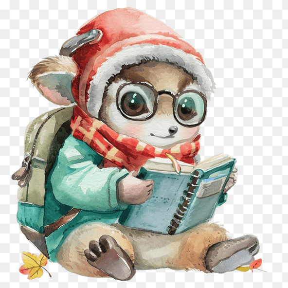 Cute Animal Reading Book Clipart