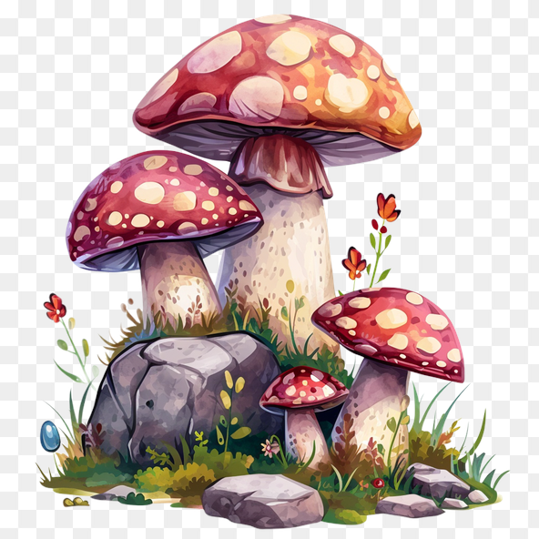 Red and white toadstool mushrooms clipart