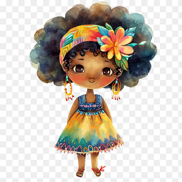 Cute Black Girl Watercolor Clipart