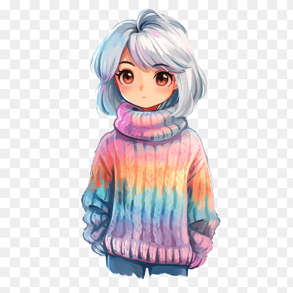 Cute Anime Girl Rainbow Sweater Clipart