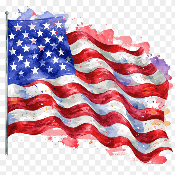 Realistic American Flag Watercolor Clipart