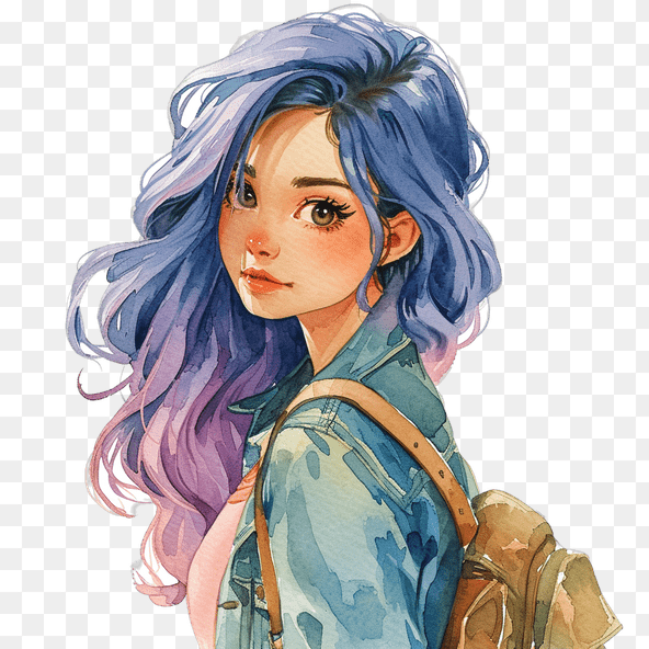 Purple haired woman clipart