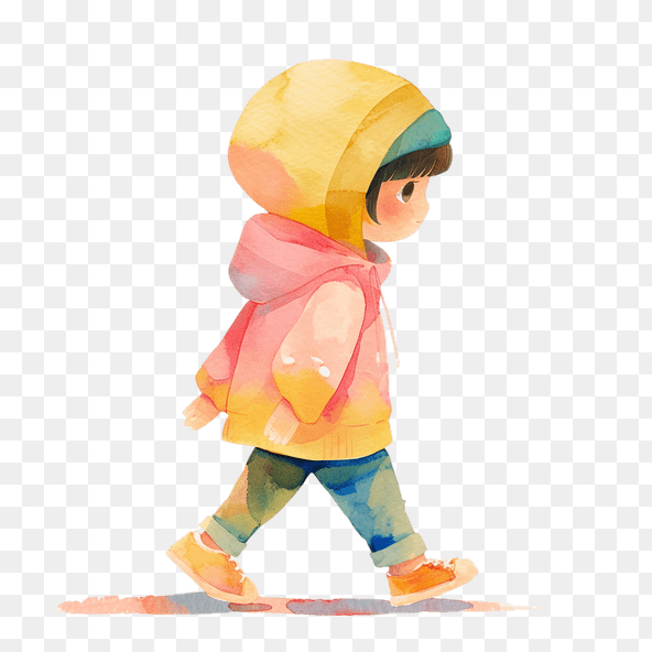 Cute Girl Walking In Pink Hoodie Clipart