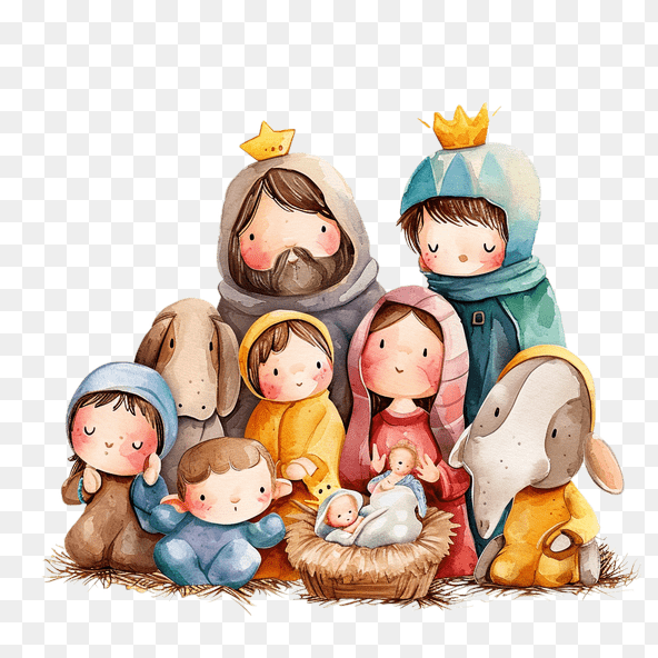 Cute Watercolor Christmas Nativity Scene Clipart