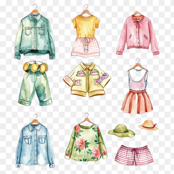 Watercolor Hand Painted Summer Clothes Clipart