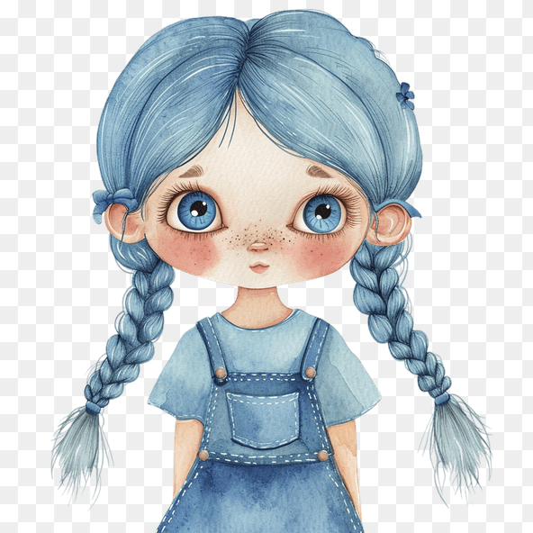 Blue Hair Girl Watercolor Clipart