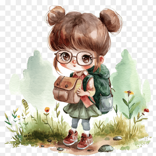 cute little girl with a backpack clipart