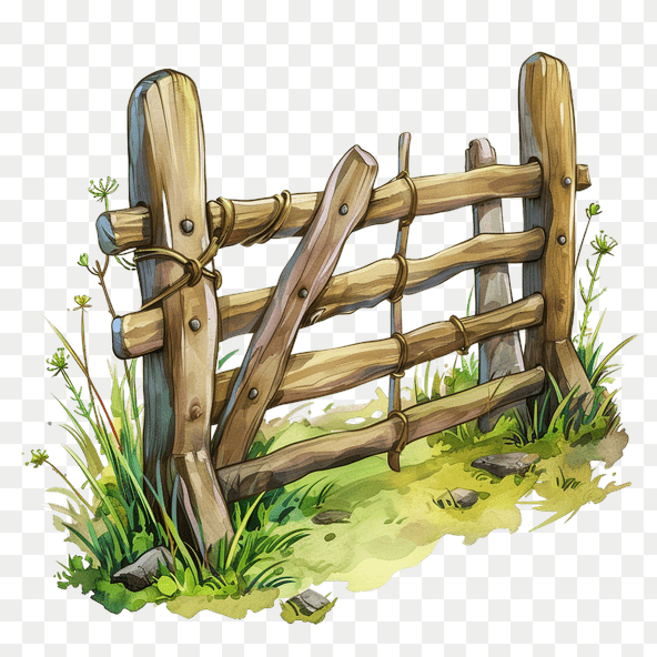 rustic wooden fence gate clipart