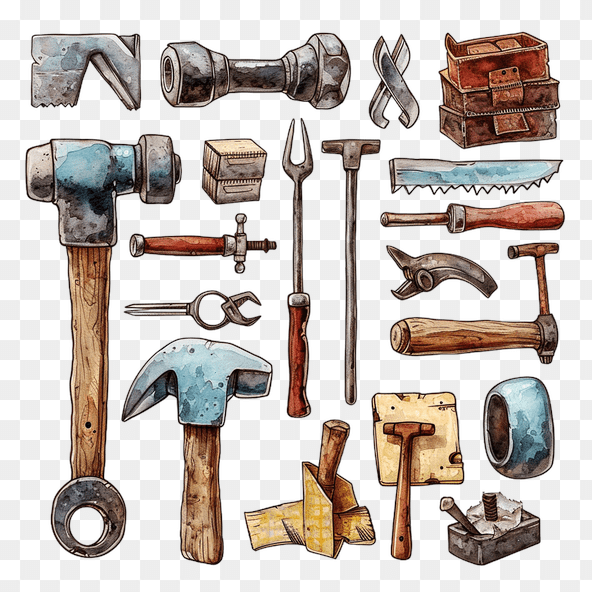 Vintage Hand Tools Watercolor Clipart