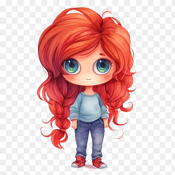 chibi girl with red hair and green eyes clipart