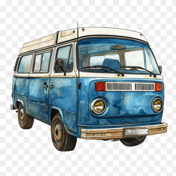Vintage Blue Camper Van Clipart