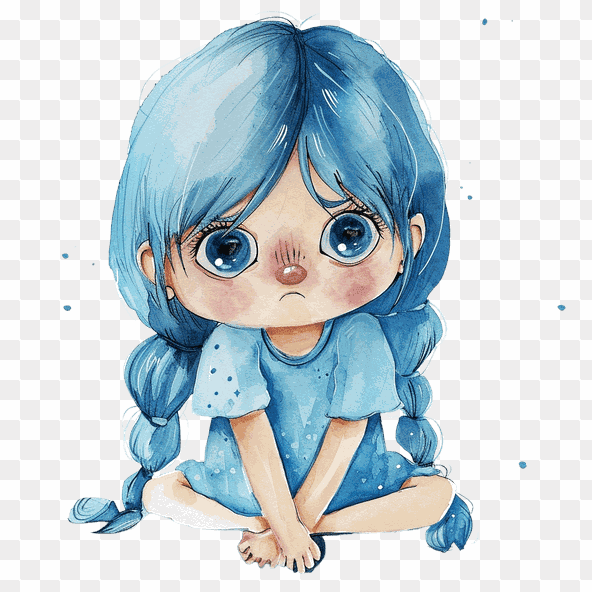 Blue Watercolor Sad Girl Clipart