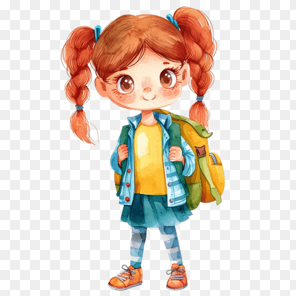 Cute Little Girl with Backpack Clipart