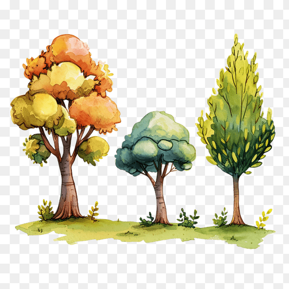 Autumn Watercolor Trees Clipart