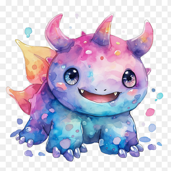 cute watercolor baby dragon clipart