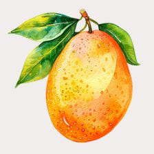 Watercolor Orange with Leaves Clipart