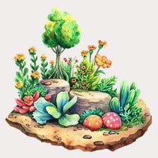 Watercolor Garden With Mushrooms Clipart