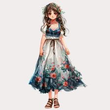 Anime Girl Floral Dress Clipart