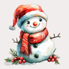 Cute Snowman in Red Hat and Scarf