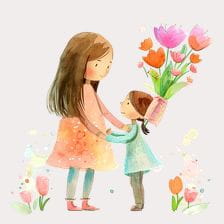 Mother Daughter Tulip Flowers Clipart