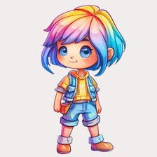 Cute Rainbow Hair Girl Clipart