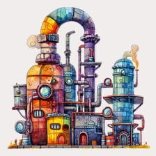 rusty factory watercolor clipart