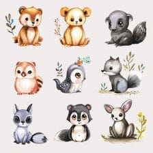 Adorable Watercolor Forest Animals Clipart