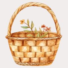 Watercolor Wicker Basket with Flowers Clipart