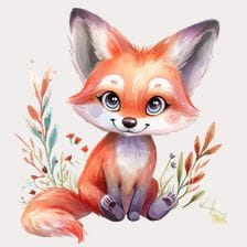 Cute Baby Fox Watercolor Clipart