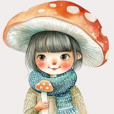 Cute Girl with Mushroom Hat Clipart