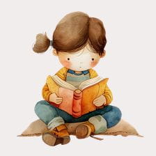 Cute Girl Reading Book Clipart