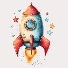 Cute Watercolor Rocket Clipart