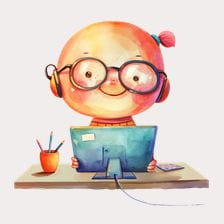 Cute Kid In Glasses Using Computer Clipart