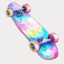 Rainbow Watercolor Skateboard Clipart
